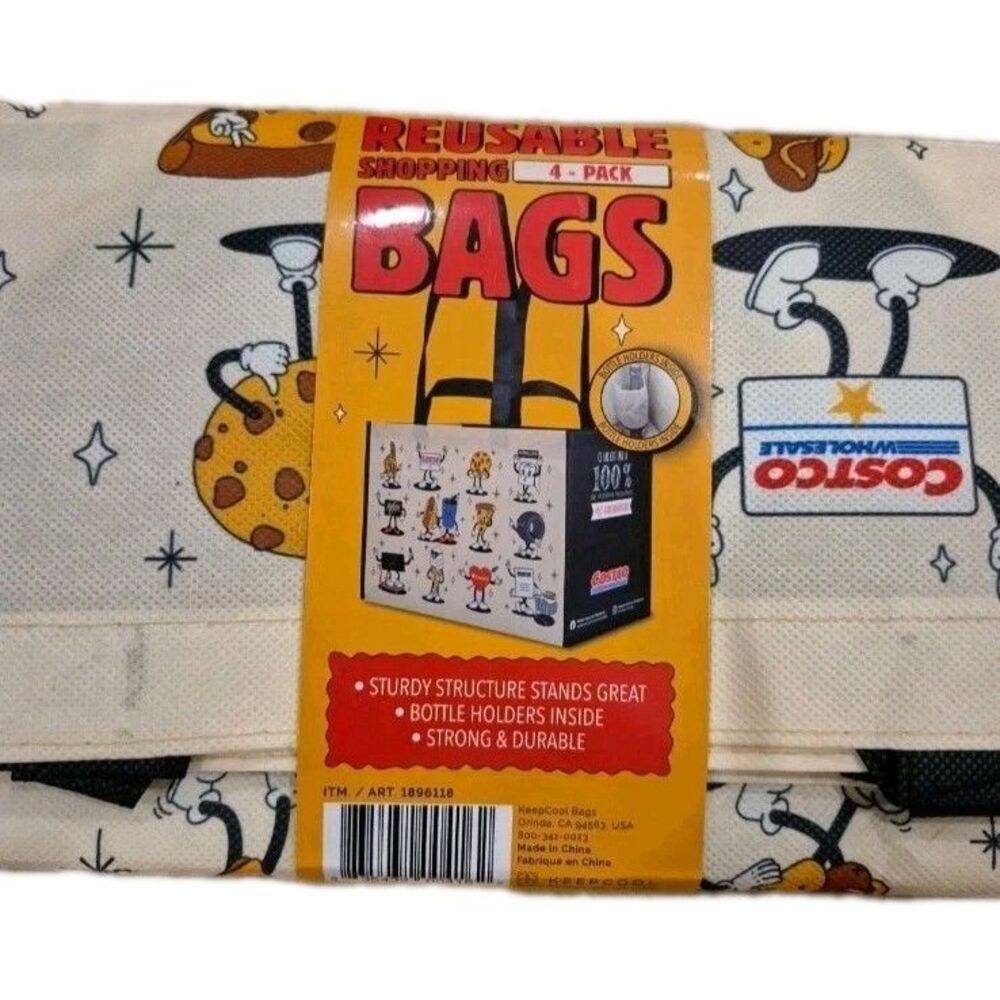 COSTCO KEEP COOL REUSABLE CHARACTER TOTE SHOPPING BAGS -4 BAGS -LARGE HEAVY DUTY - Picture 9 of 10